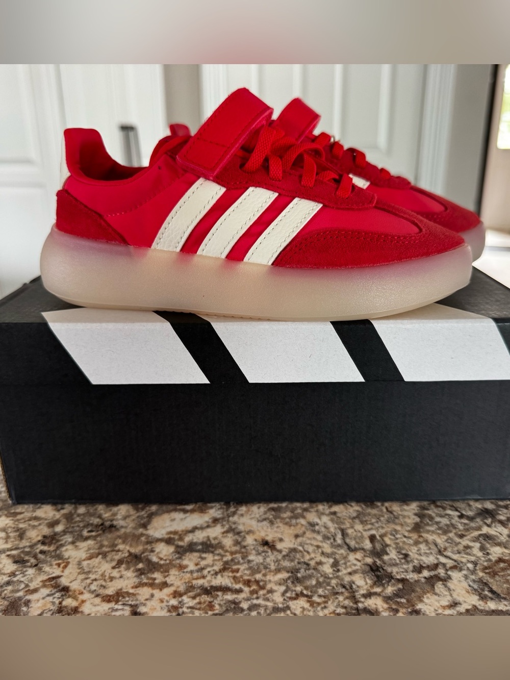 adidas Kids Bright Red Sneakers with White Stripes